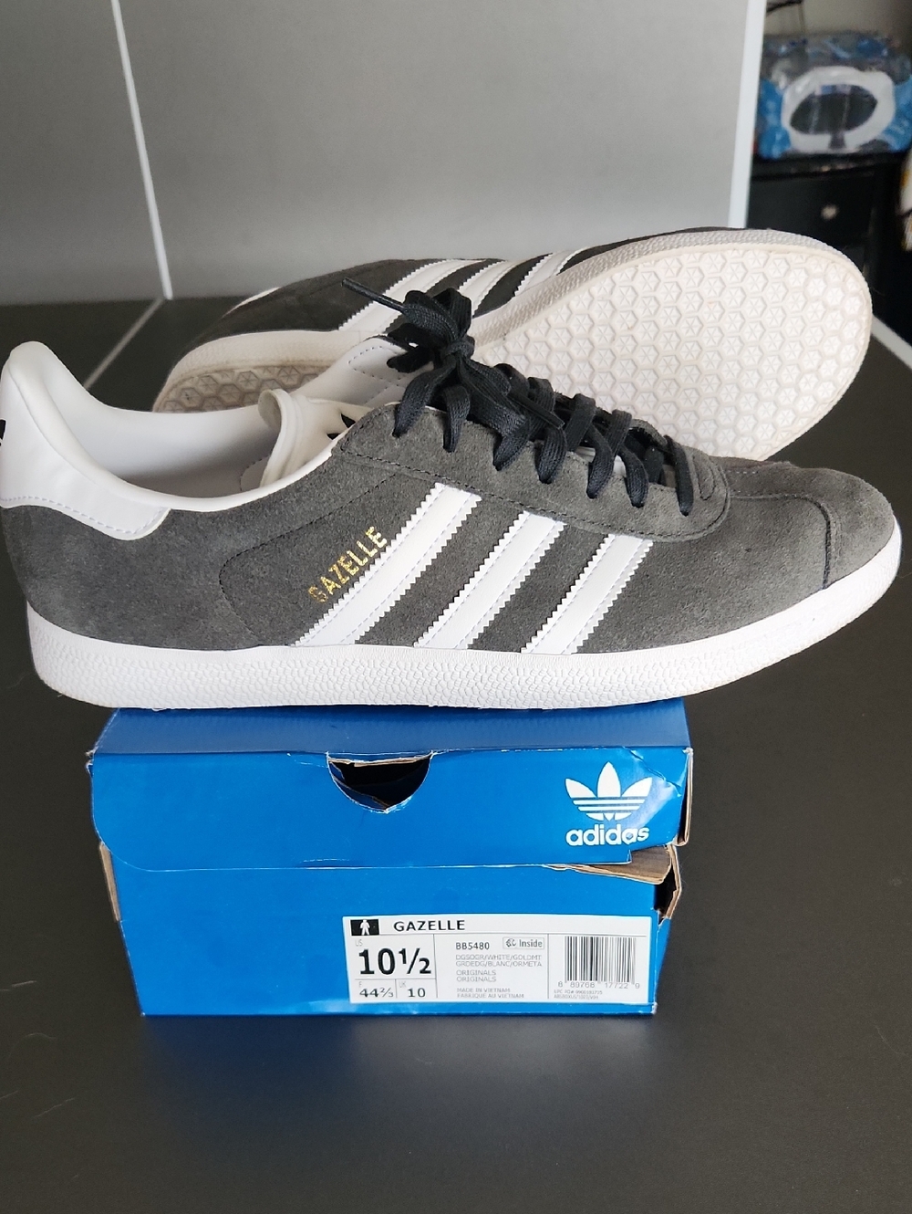 adidas Gazelle Grey and White Suede Sneakers